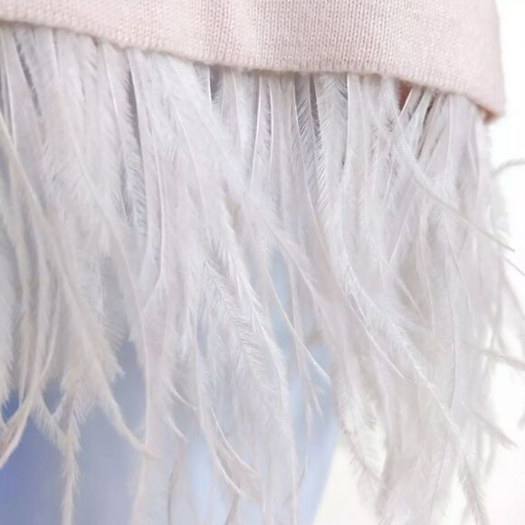 Halogen Womens Short Sleeve Ostrich Feather Fringe Hem Sweater - Size Small - Picture 7 of 9